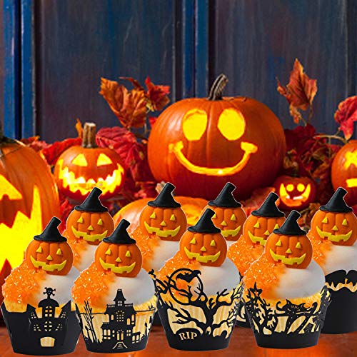 Konsait Halloween Cupcake Wrappers,36Pcs Cupcake Cases Laser Cut