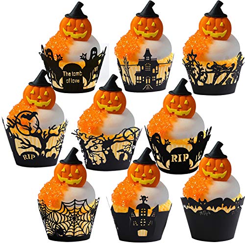 Konsait Halloween Cupcake Wrappers,36Pcs Cupcake Cases Laser Cut