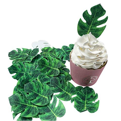 48Pcs Edible Tropical Palm Leaves Cupcake Toppers For Hawaii The