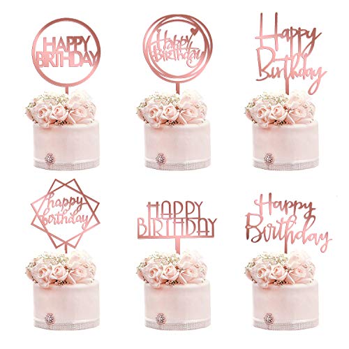 Kortes 12 Pack Rose Gold Birthday Cake Topper Set, 6 Pattens Acr