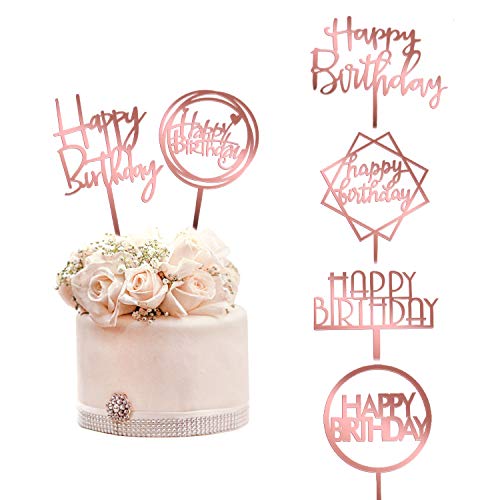 Kortes 12 Pack Rose Gold Birthday Cake Topper Set, 6 Pattens Acr