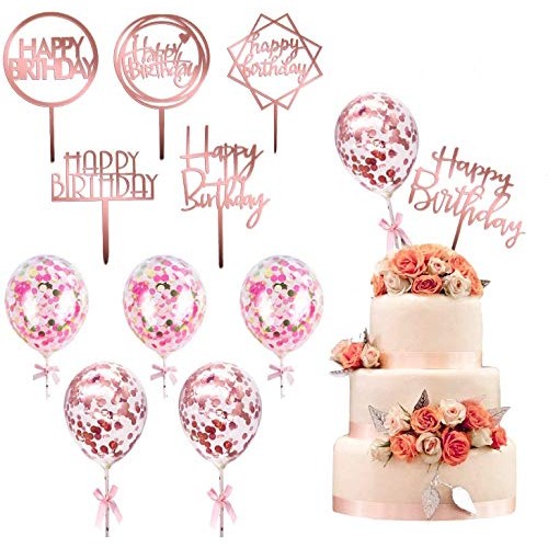 Kortes 12 Pack Rose Gold Birthday Cake Topper Set, 6 Pattens Acr