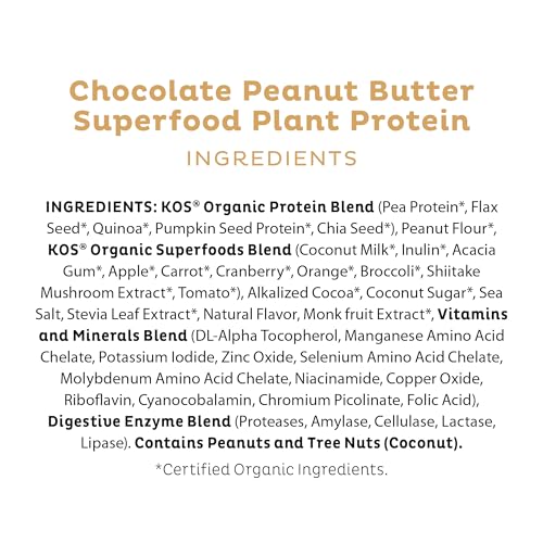 KOS Organic Plant Based Protein Powder, Chocolate Peanut Butter ...