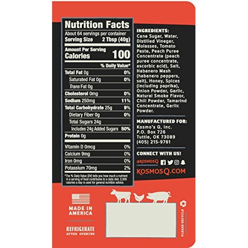 Kosmos Q Peach Habanero Bbq Sauce, Sweet And Spicy Flavor, 15.5 Oz