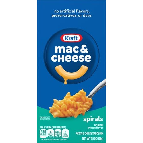 Kraft Spirals Macaroni and Cheese Dinner, 5.5 oz Box Kraft Spirals Macaroni and Cheese Dinner, 5.5 oz Box