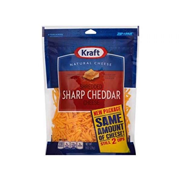Kraft Natural Shredded Sharp Cheddar Cheese, 8 Ounce -- 12 Per C