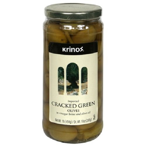 Krinos Green Olives Cracked, 16-Ounce Jars Pack Of 3