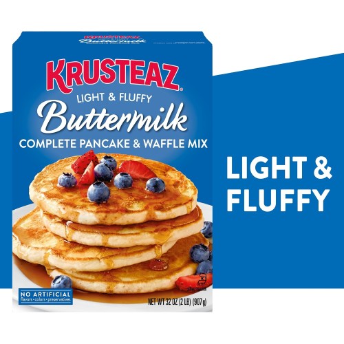 Krusteaz Light and Fluffy Buttermilk Complete Pancake Mix, Waffle and Pancake Mix, Just Add Water, 32 oz Box