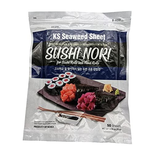 Twice Roasted Seaweed Sheets 7.50 in x 8.25 in 50 Sheets