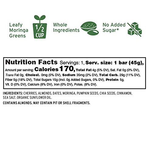 Kuli Kuli Moringa SuperFood Energy Bar, Black Cherry, 1.6 Ounce ...