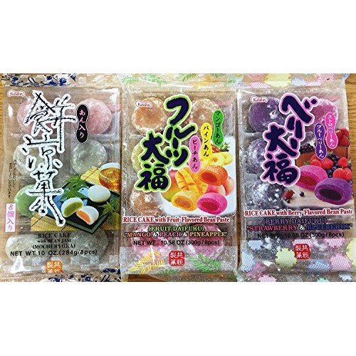 Japanese Fruit Flavor Mochi Strawberry &Amp; Blueberry, Mango &Amp; Peac