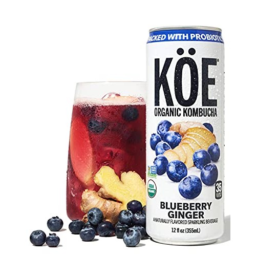 Köe Organic Kombucha Cans, Blueberry Ginger, 12 Ounces, Pack Of 12