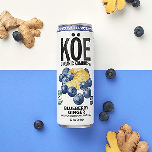 Köe Organic Kombucha Cans, Blueberry Ginger, 12 Ounces, Pack Of 12