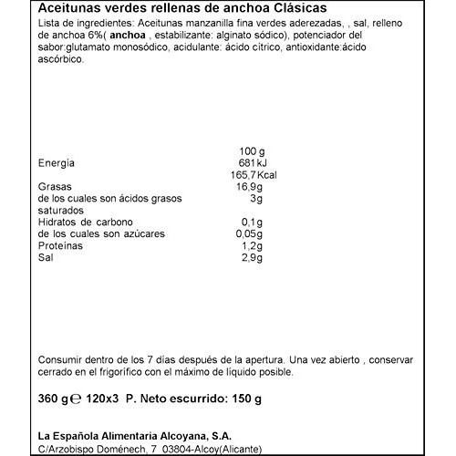 La Espanola Three Pack Olives Stuffed With Anchovies 120G