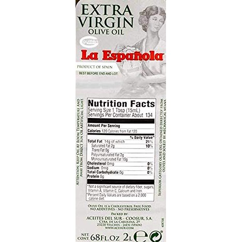 La Española 100% Extra Virgin Olive Oil, 68 Fl Oz 2 Liter