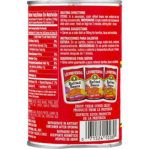 La Preferida Refried Pinto Beans, Authentic, 16 Oz Pack Of 12