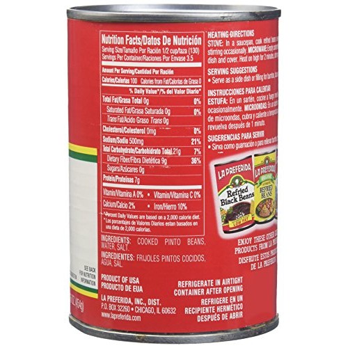 La Preferida Refried Beans Fat Free, 16-Ounce Pack Of 12