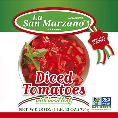 Italian Canned Diced Tomatoes Pulp With Basil Leaf La San Marzan