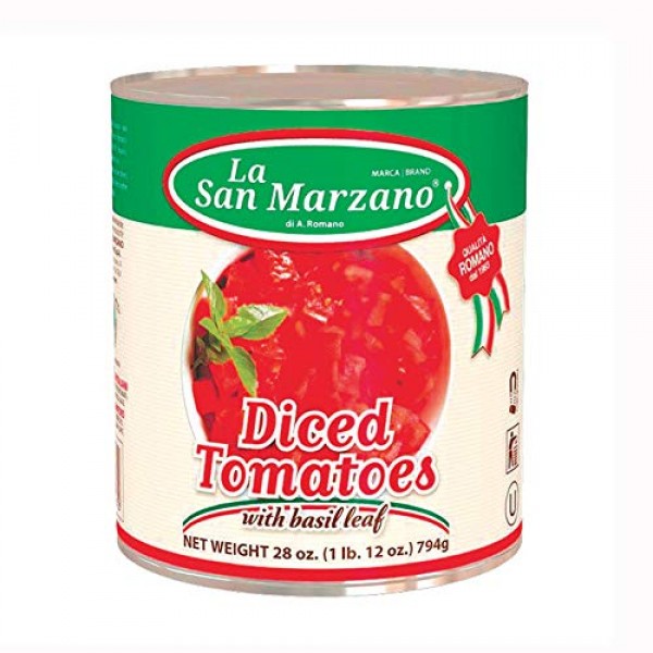 Italian Canned Diced Tomatoes Pulp With Basil Leaf La San Marzan