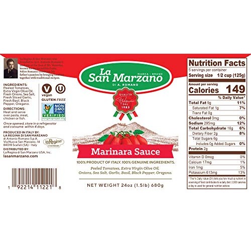 Marinara Pasta Sauce 100% Product Of Italy 24 Ounce Jars - 100%