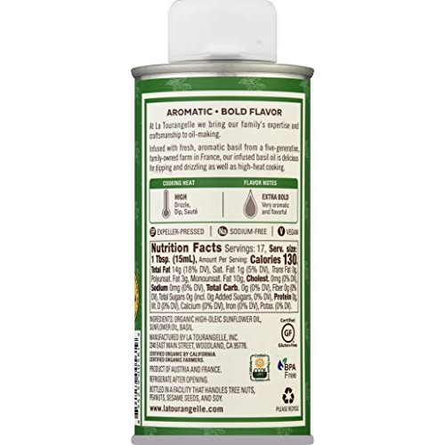 La Tourangelle, Basil Infused Sunflower Oil, 8.5 Fl Oz Packagin