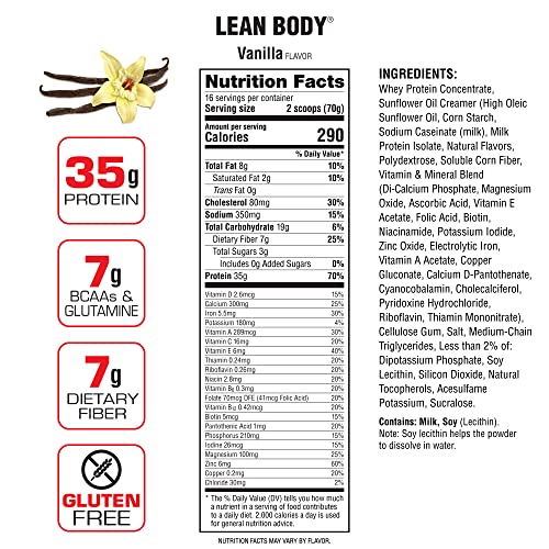 Labrada Nutrition Lean Body Hi-Protein Meal Replacement Shake, V...