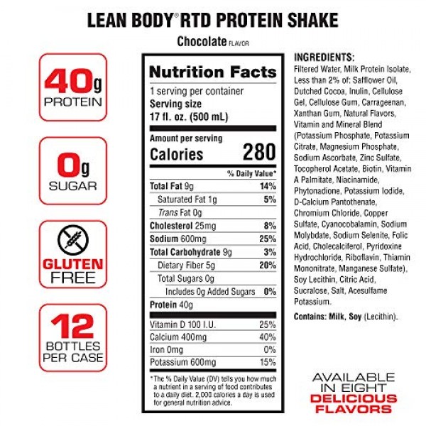 Lean Body Ready-to-Drink Chocolate Protein Shake, 40g Protein, W...
