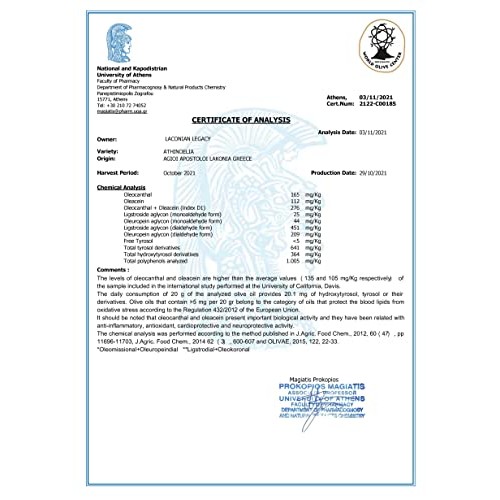 Laconian Legacy Family Estate Extra Virgin Greek Olive Oil 2019