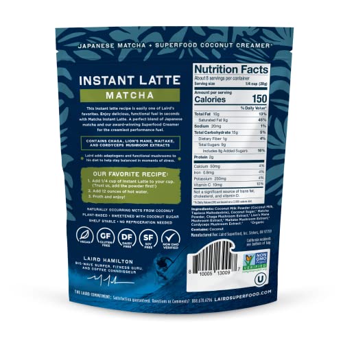 Laird Superfood Matcha Instant Latte with Adaptogens - Matcha La...