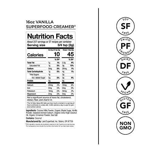 Laird Superfood Vanilla Coffee Creamer Powder - Made With Real V