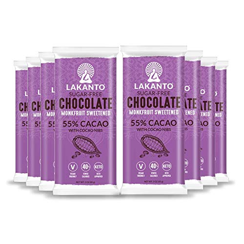 Lakanto Sugar-Free Chocolate Bars, 55% Dark Cacao, Keto Cocoa N