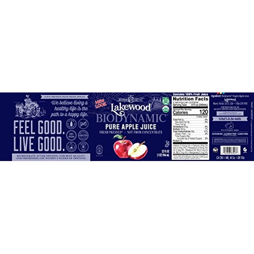 Lakewood Organic Biodynamic Juice, Pure Apple, 192 Fl Oz Pack o...