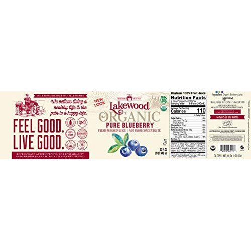 Lakewood Organic PURE Blueberry Juice, 32 Fl Oz Pack of 6