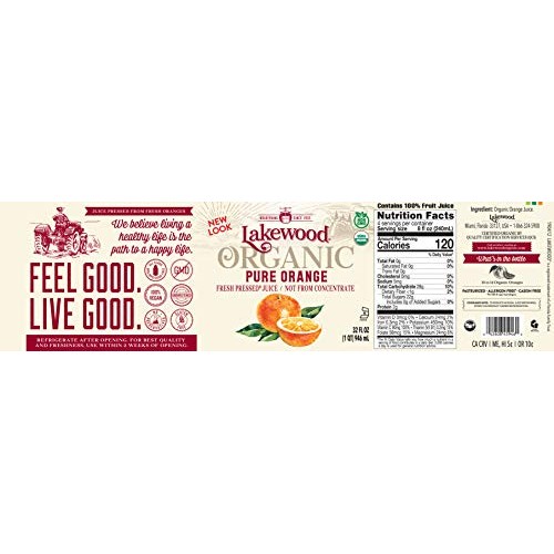 Lakewood Organic Pure Orange, 32 Ounce Pack Of 6