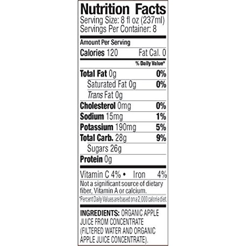 Langers 100% Organic Juice, Apple, 64 Ounce Pack of 8