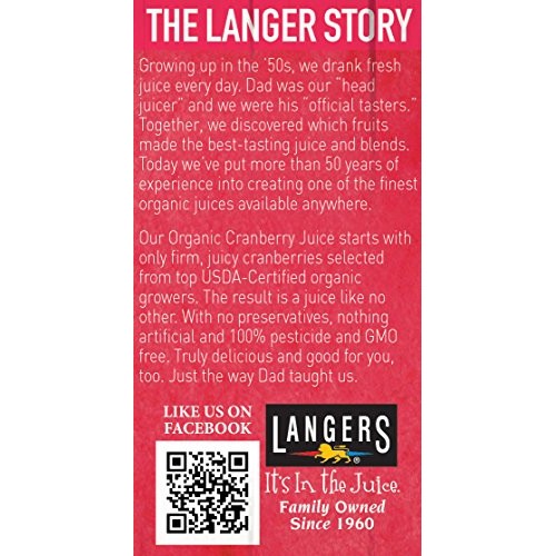 Langers 100% Organic Juice, Cranberry, 64 Ounce Pack of 8