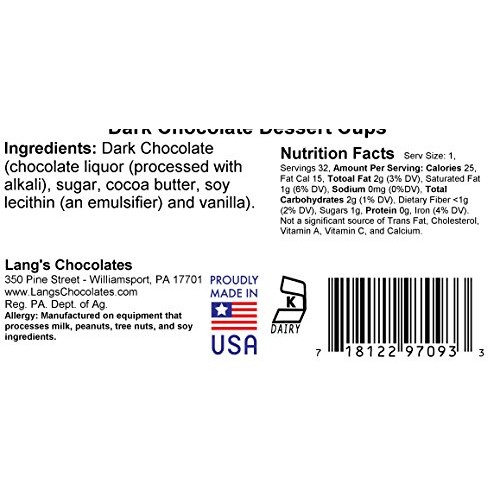 64 Dark Chocolate Dessert Cups Certified Kosher-dairy