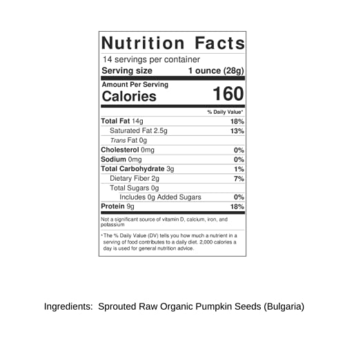 Lark Ellen Farm Sprouted Organic Pumpkin Seeds, Unsalted Raw Pum...