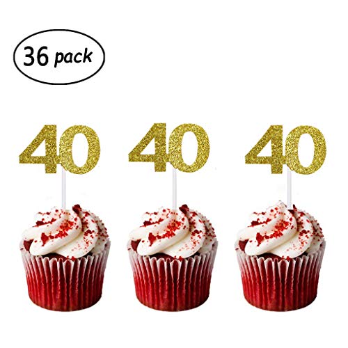 36 Pack Gold Glitter 40Th Birthday Cupcake Topper Cake Picks For