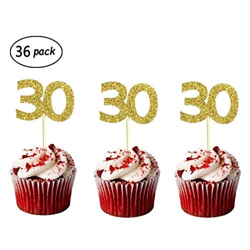 36 Pack Gold Glitter 30Th Birthday Cupcake Topper Cake Picks For