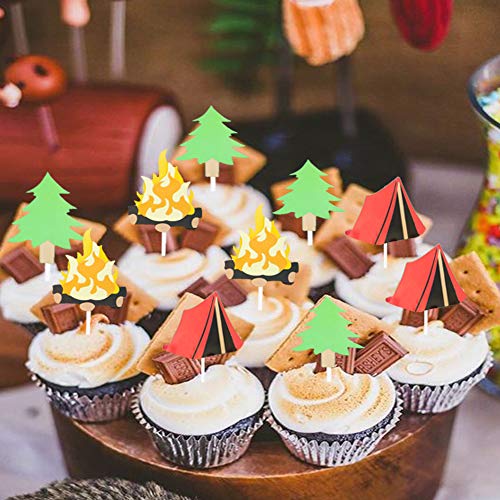 Laventy Set Of 24 Camping Cupcake Toppers Camping Birthday Party
