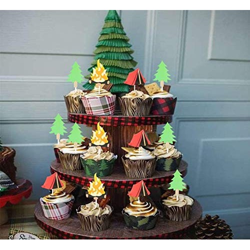 Laventy Set Of 24 Camping Cupcake Toppers Camping Birthday Party
