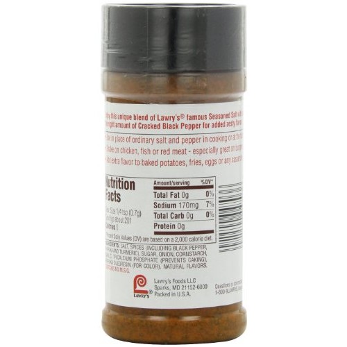 Lawrys Black Pepper Seasoned Salt, 5 Oz Pack Of 12