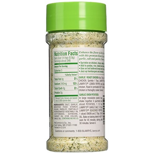 Lawrys Garlic Salt 11Oz - Course Ground With Parsley 2 Pack