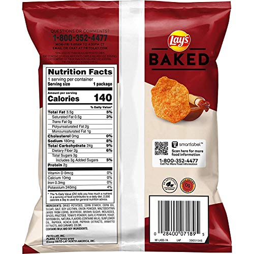 Lays Oven Baked Barbecue Flavored Potato Crisps, 1.125 Ounce P