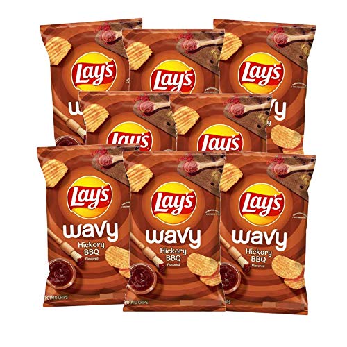 Lays Wavy Hickory Bbq Potato Chips, 1.5 Ounce Pack Of 8