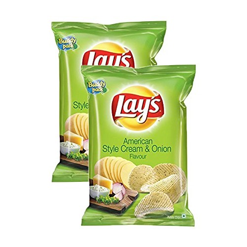 Lays American Style Cream &Amp; Onion Flavour, 52 Grams, - Pack Of 2