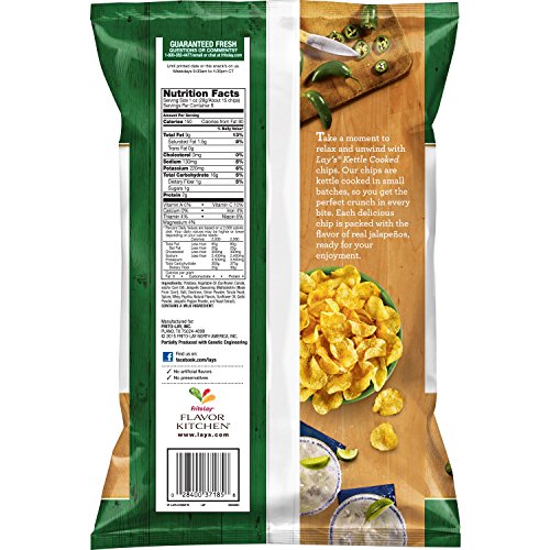 Lays Kettle Cooked Jalapeño Flavored Potato Chips, 8 Ounce