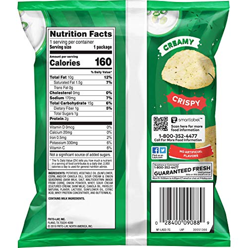 Lays Sour Cream &Amp; Onion Flavored Potato Chips, 1 Ounce Pack Of