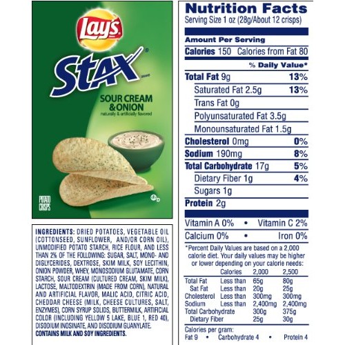 Lays Stax Sour Cream &Amp; Onion Flavored Crisp 5.5 Oz Pack Of 6